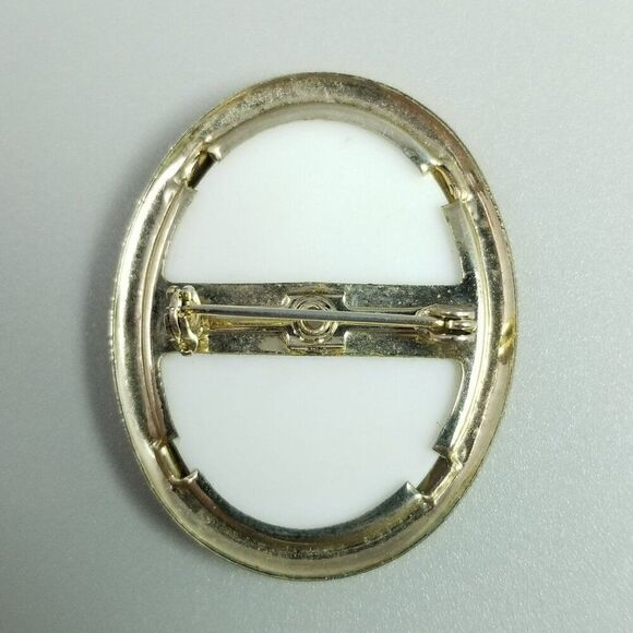 Vintage Portrait of Woman in Blue Dress Oval Brooch, Transfer Print Retro Estate - Picture 3 of 6